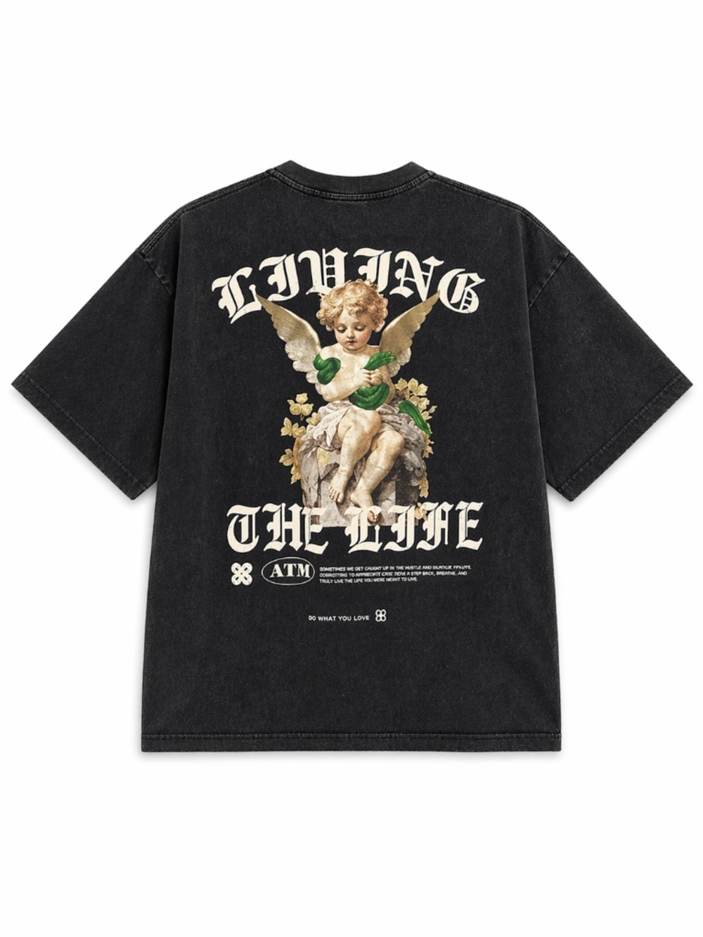Urban Man Black Mineral Wash Cherub Angel Graphic Tee – Size XL EUC